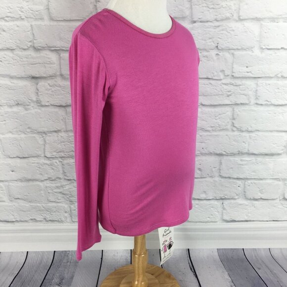 Girls Size 6 Top Solid Pink Long Sleeve Stretchy by Girl Friends Fushia - Picture 2 of 4